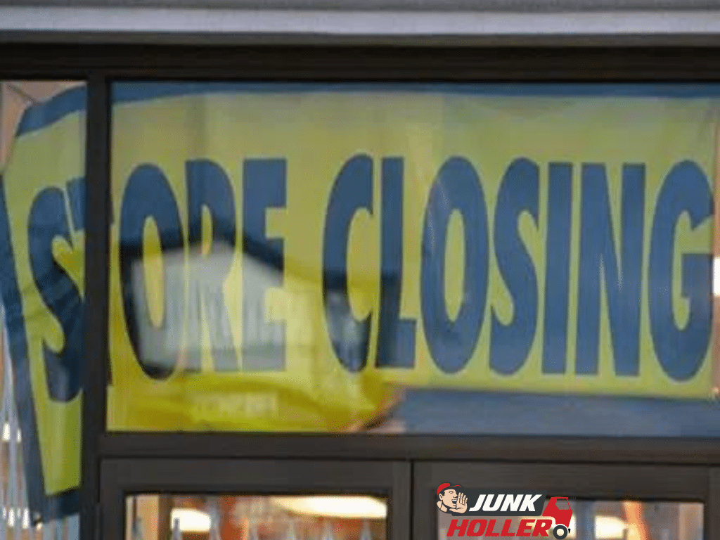 A "Store Closing" sign at a business in Boise, ID, needing a retail cleanout.