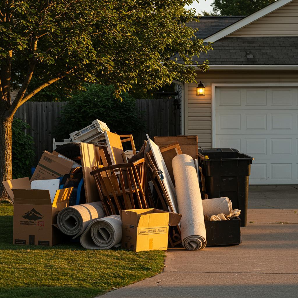 Home in Collister, Boise with junk on front lawn ready for a pickup from Junk Holler.