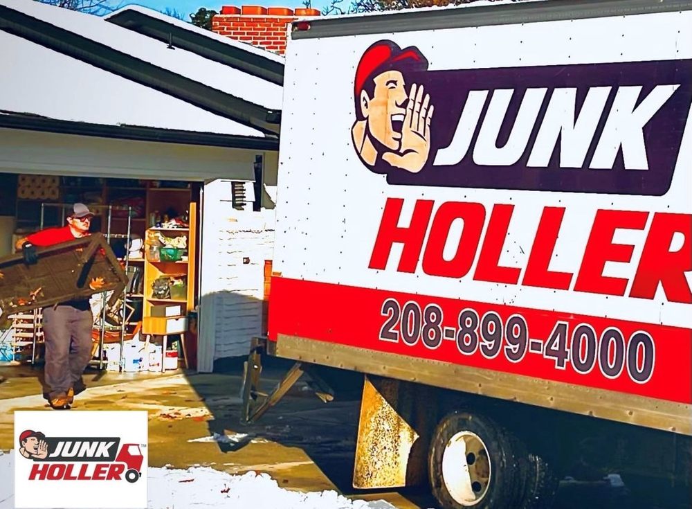 Junk Holler truck and crew doing a junk removal pickup in Boise, ID.