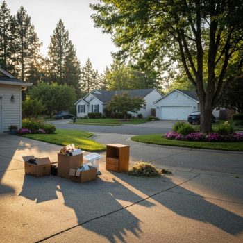 Curbside household items set out for pickup in a quiet Caldwell neighborhood.